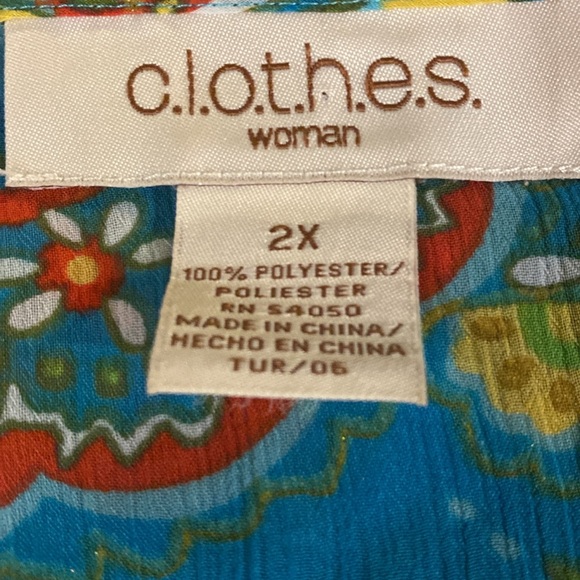 C.l.o.t.h.e.s. Sheer Boho Hippie Popover Top Bathing Suit Cover-Up, Size 2X - Picture 7 of 8